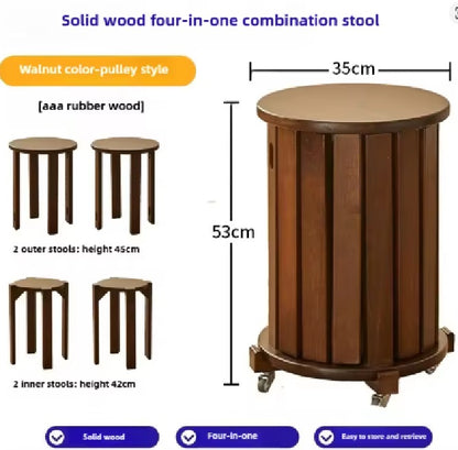 Purilite Select Solid Wood Round Stool | Stackable Dining Table Stool | Living Room Coffee Table Small Chair