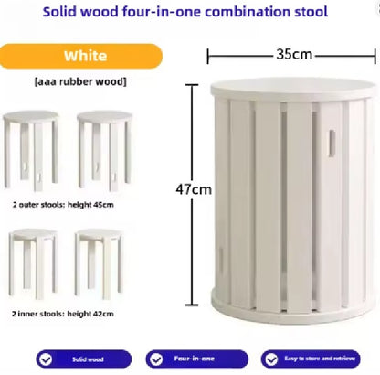 Purilite Select Solid Wood Round Stool | Stackable Dining Table Stool | Living Room Coffee Table Small Chair