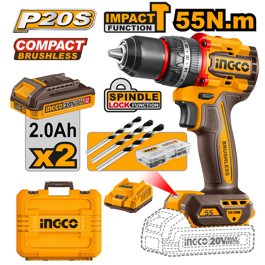 INGCO CIDLI20558 Compact Brushless Cordless Impact Drill