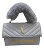 Elegant Ladies Purse with Golden Chain and Fluffy Handle