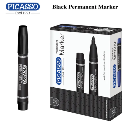 Picasso High Quality Permanent Marker – 12 Pcs in Cardboard Box (Available in 4 Ink Colours: Blue, Black, Red & Green)