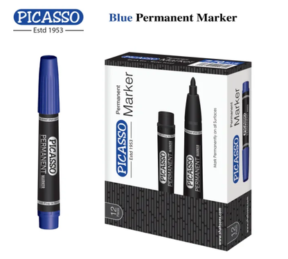 Picasso High Quality Permanent Marker – 12 Pcs in Cardboard Box (Available in 4 Ink Colours: Blue, Black, Red & Green)