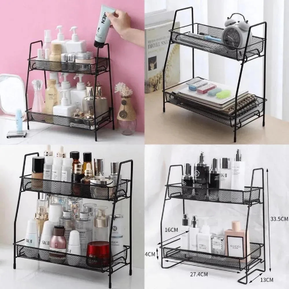 Purilite Select Two Tiered Black Mesh Desk Organizer – Stainless Steel Storage Rack