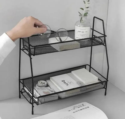 Purilite Select Two Tiered Black Mesh Desk Organizer – Stainless Steel Storage Rack
