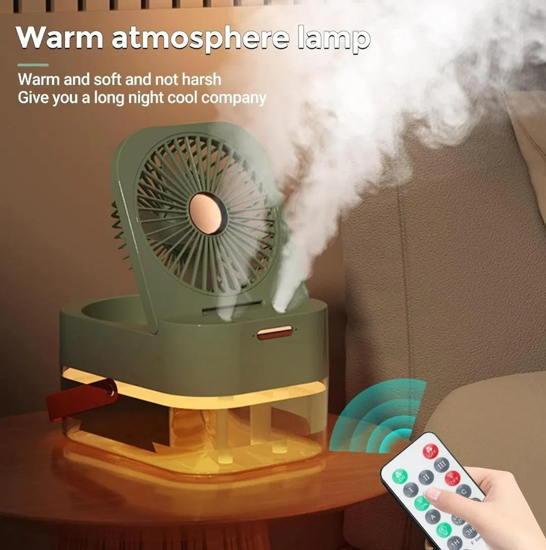 Desk Fan with Mist & Remote Control 200g Multicolor – Portable Cooling Fan