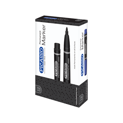 Picasso High Quality Permanent Marker – 12 Pcs in Cardboard Box (Available in 4 Ink Colours: Blue, Black, Red & Green)