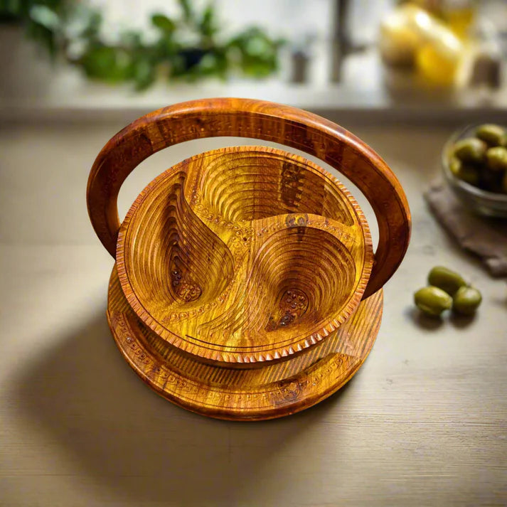 WOODSY 3-Portion Handcrafted Wooden Spring Tray