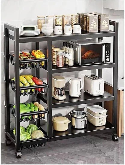 Multilayer Storage Rolling Cart Moveable Kitchen Organizer with Baskets