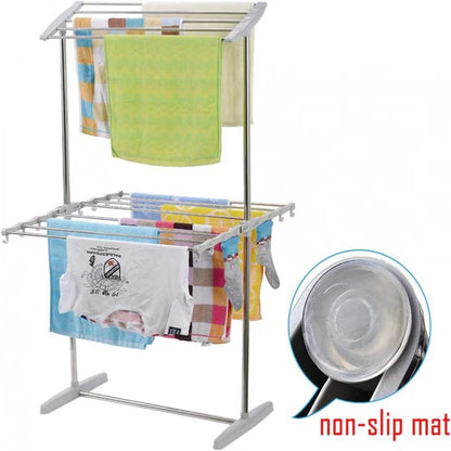 Double Layer Stainless Steel Clothes Rack Multifunctional 2-Layer Foldable Cloth Dryer Stand