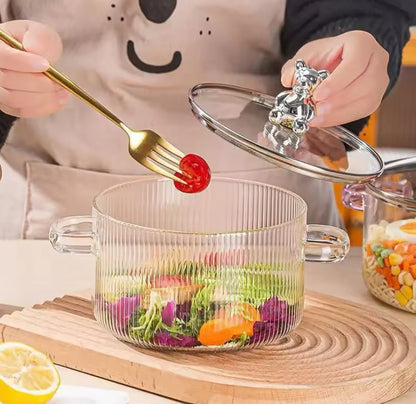 Bear Glass Cooking Pot, Large Capacity Heat-Resistant Borosilicate Glass Saucepan with Dual Handles