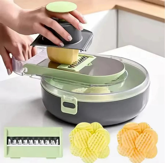 14-in-1 Vegetable Chopper with Draining Basket Manual Food Chopper & Slicer with Stainless Steel Blades