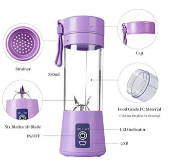 Purilite Select USB Rechargeable Mini Juicer Blender | Portable 380ml Personal Blender with 6 Blades for Smoothies, Shakes and Juices