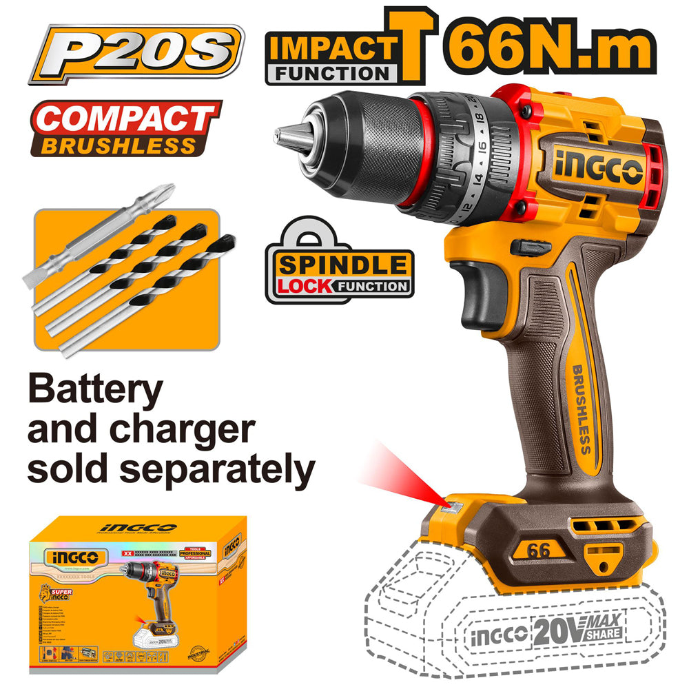 INGCO CDLI206681 Compact Brushless Cordless Drill