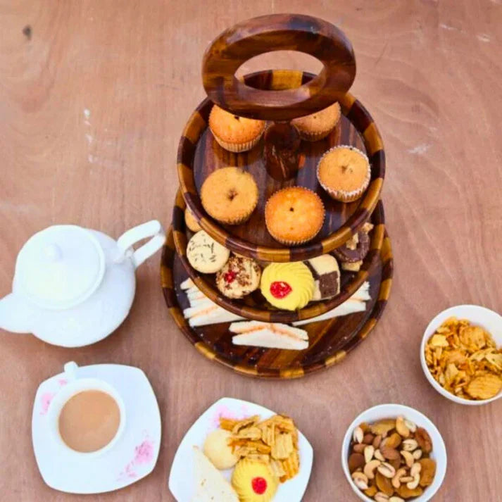 WOODSY 3-Tier Wood Slab Cake Stand