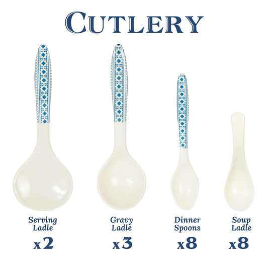 74 Pieces Double Glaze Melamine Glorious Dinnerware Set 8 Person Serving