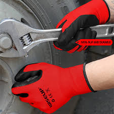 WISEUP Red Nitrile-Coated Safety Work Gloves