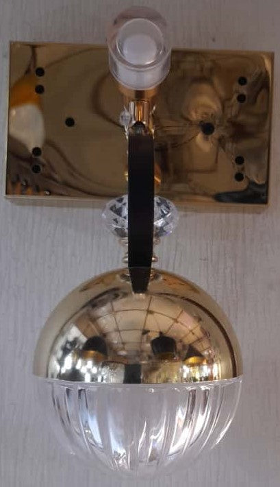 Modern Gold & Crystal Wall Sconce with Fluted Glass Shade