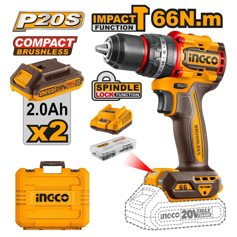 INGCO CDLI20668 Compact Brushless Cordless Drill