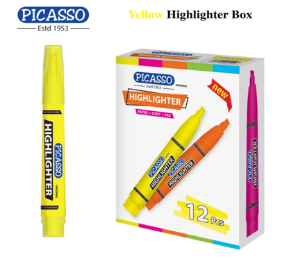 Picasso Multi Colour Highlighter – 10 Pcs in Cardboard Box (Available in 5 Colours: Yellow, Orange, Blue, Green & Pink)