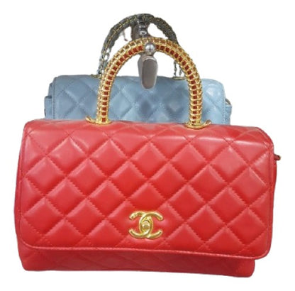 Vibrant Girls’ Red Purse with Golden Handle