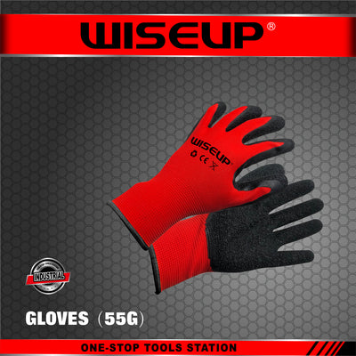 WISEUP Red Nitrile-Coated Safety Work Gloves