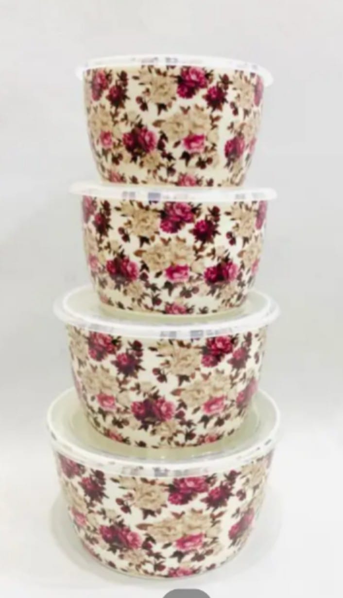 4 Pcs Ceramic Sealed Ware Bowl Set with Plastic Lid Microwave Safe