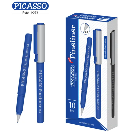 Picasso High Quality Fineliner 0.5mm Tip – 10 Pcs in Cardboard Packet (Available in 4 Ink Colours: Blue, Black, Red & Green)