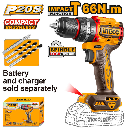 INGCO CIDLI206681 Compact Brushless Cordless Impact Drill