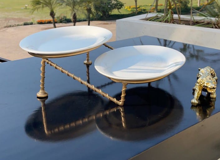 2 Tier Metal Serving Stand Elegant Golden Finish
