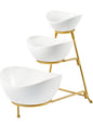 3 Tier Chip and Dip Serving Set Porcelain Oval Bowls with Metal Stand