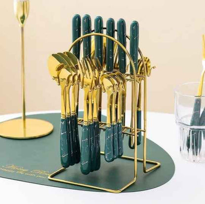 Elegant Gold Dinnerware Set 24-Piece Cutlery Set for 6 People