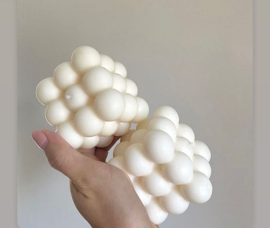 Aesthetic Bubble Cube Candle (Cream White) – Handcrafted Soy Wax Decor