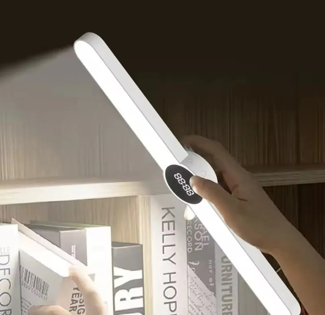 Rechargeable LED Desk Lamp with Magnetic Base and Built-in Clock