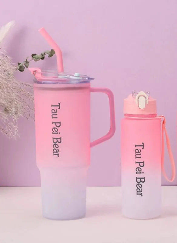 Purilite Select Motivational Water Bottle Set with Straw, Handle & Cleaning Brush | BPA-Free Travel Sports Water Bottles