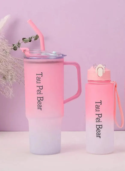 Purilite Select Motivational Water Bottle Set with Straw, Handle & Cleaning Brush | BPA-Free Travel Sports Water Bottles