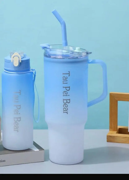 Purilite Select Motivational Water Bottle Set with Straw, Handle & Cleaning Brush | BPA-Free Travel Sports Water Bottles