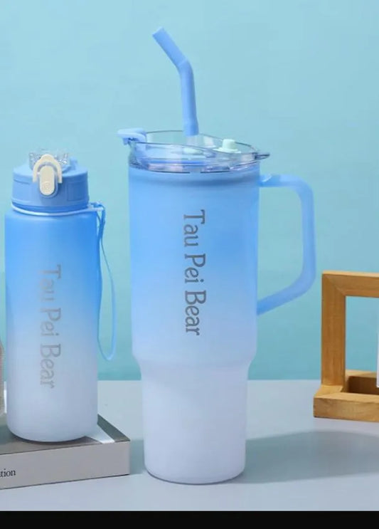 Purilite Select Motivational Water Bottle Set with Straw, Handle & Cleaning Brush | BPA-Free Travel Sports Water Bottles