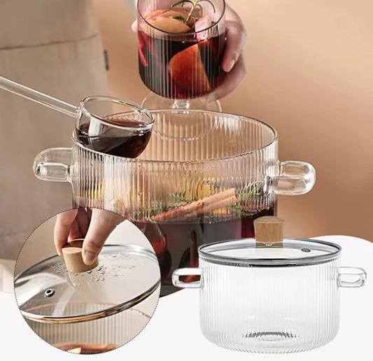 Durable Cooking Glass Pot With Lid, Heat Resistant Transparent Simmer Pot for Kitchen Use