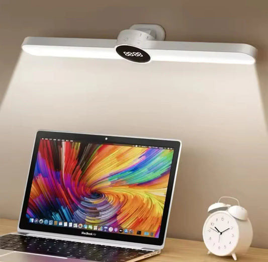 Rechargeable LED Desk Lamp with Magnetic Base and Built-in Clock