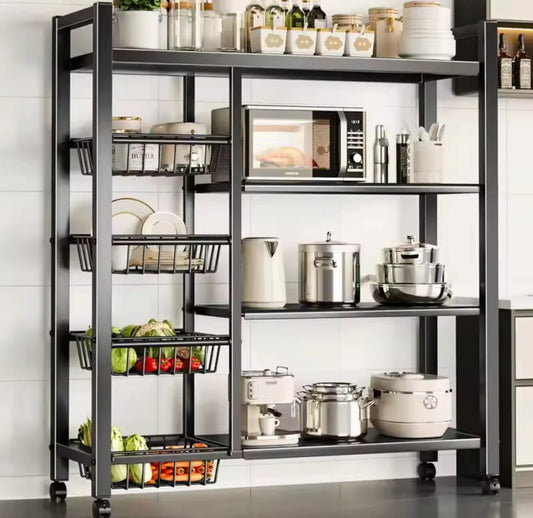 Multilayer Storage Rolling Cart Moveable Kitchen Organizer with Baskets