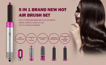 Purilite Select 5-in-1 Hot Air Hair Styler Brush | Hair Dryer, Curler, Straightener, Volumizer & Styling Set with Carrying Case