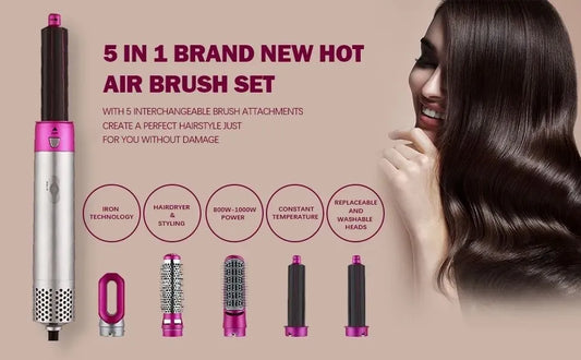 Purilite Select 5-in-1 Hot Air Hair Styler Brush | Hair Dryer, Curler, Straightener, Volumizer & Styling Set with Carrying Case
