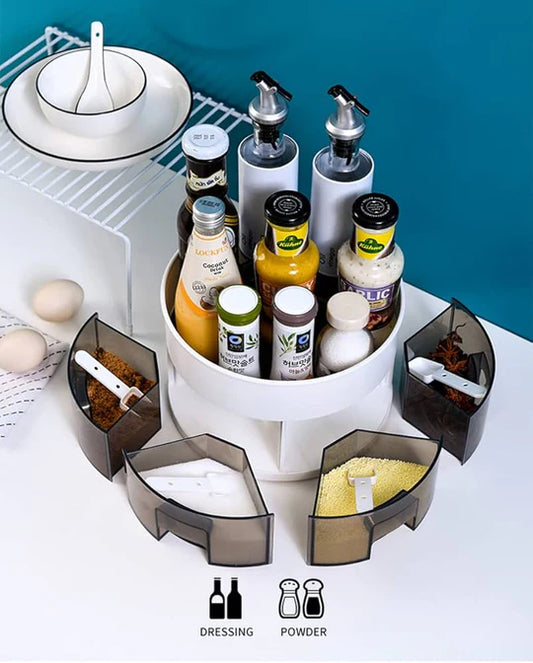 360° Rotating Kitchen Storage Rack Multifunctional Acrylic Spice & Cutlery Organizer with Metal Stand
