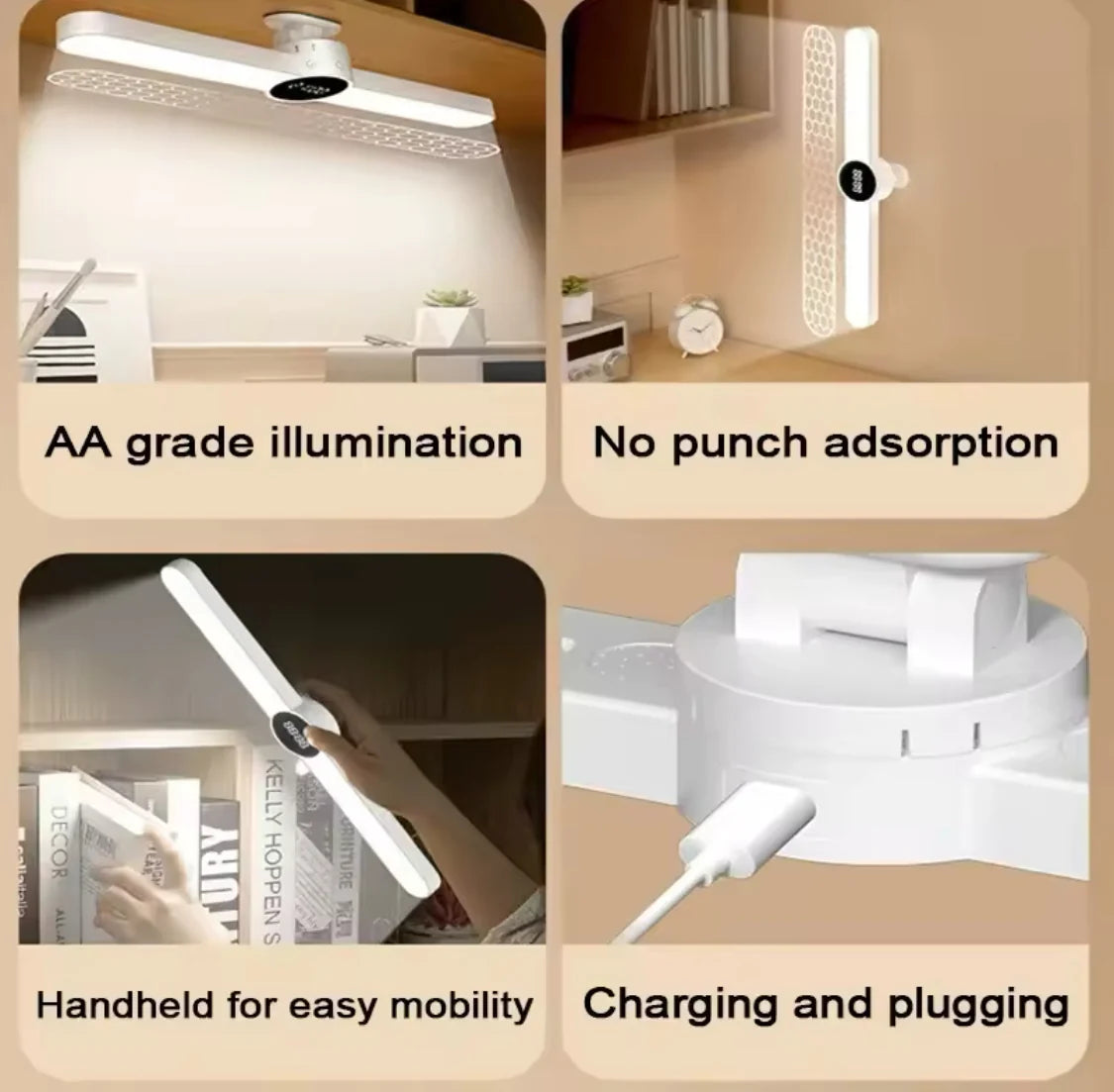 Rechargeable LED Desk Lamp with Magnetic Base and Built-in Clock