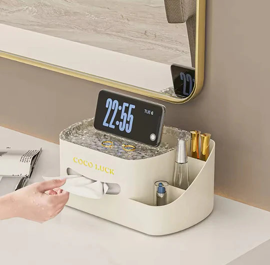 Cosmetic Organizer With Tissue Box Multifunctional Makeup  Sundries Storage Organizer with Built-in Tissue Holder