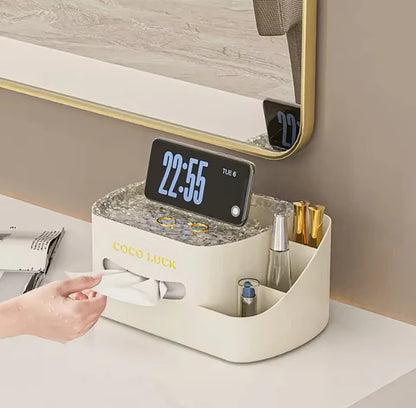 Cosmetic Organizer With Tissue Box Multifunctional Makeup  Sundries Storage Organizer with Built-in Tissue Holder