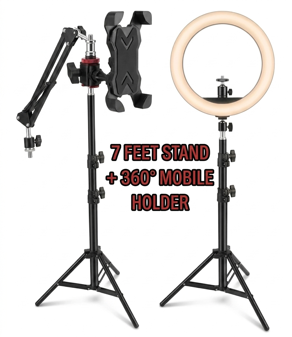 Purilite Select 26cm LED Ring Light with Mobile Holder and 7ft Adjustable Tripod Stand, 3 Lighting Modes for Photography and Video Recording