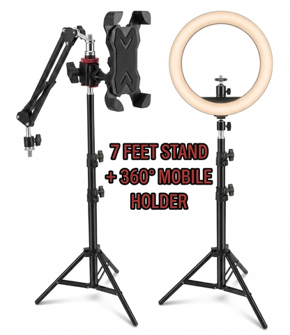 Purilite Select 26cm LED Ring Light with Mobile Holder and 7ft Adjustable Tripod Stand, 3 Lighting Modes for Photography and Video Recording