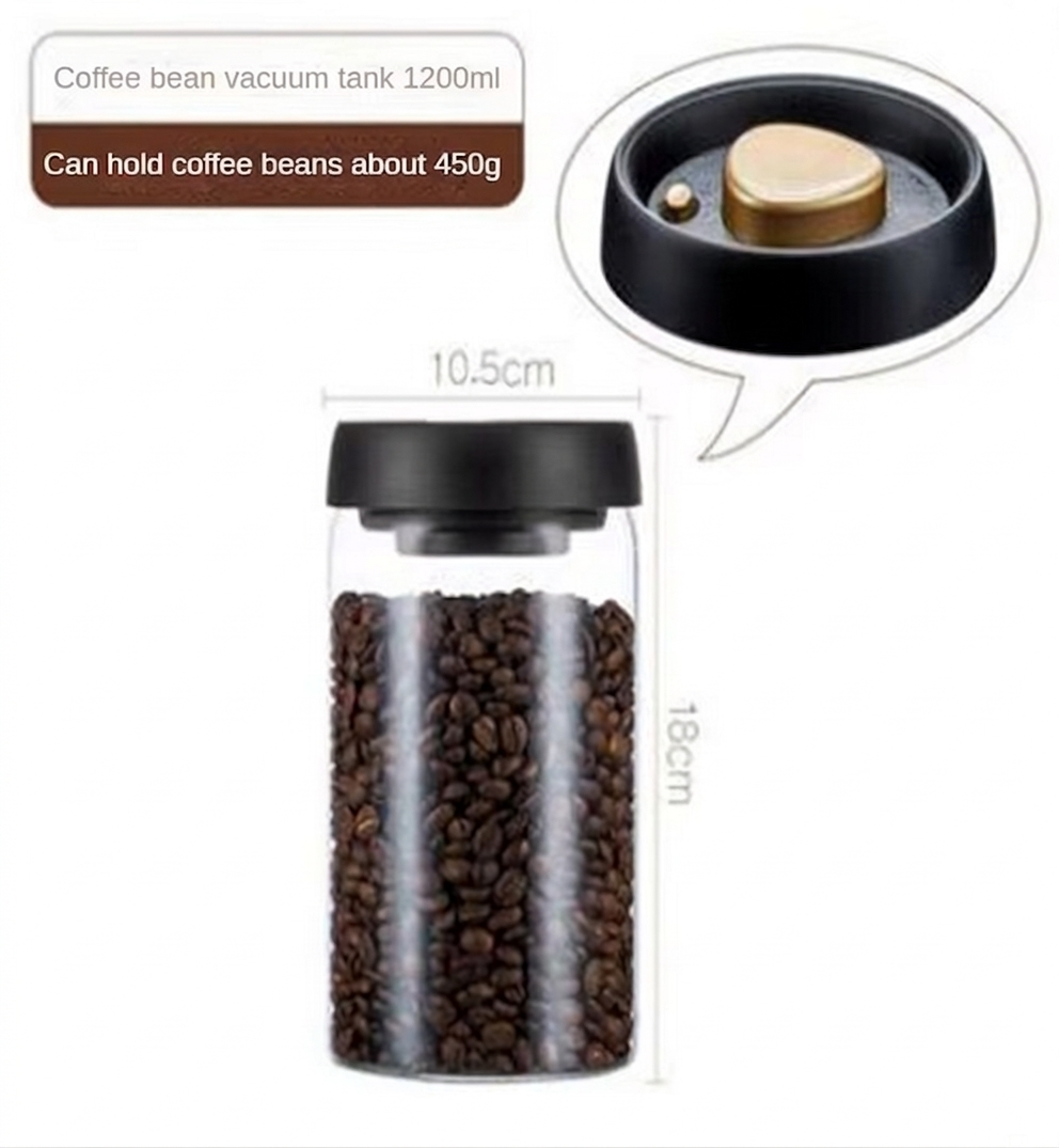 Purilite Select Vacuum Sealed Glass Storage Jar – Airtight Coffee Bean Container with Moisture-Proof Lid for Tea, Spices, and Dry Food Storage