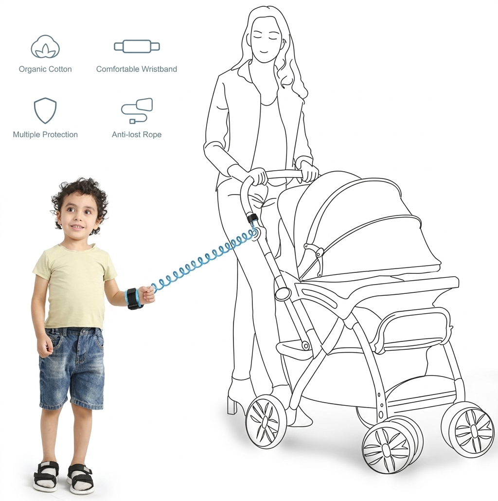 FRAKIN Baby Child Anti Lost Wrist Link Safety Harness Strap Rope Leash for Toddlers & Kids